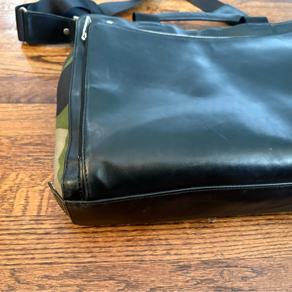 Jack Spade camo leather briefcase messenger bag black